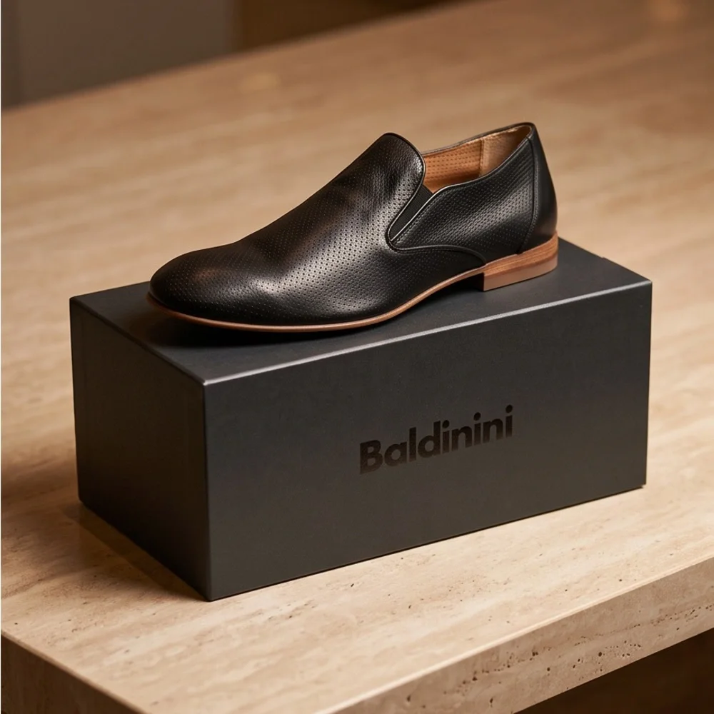 BALDININI Classic Black Soft Leather Comfort Slip-On Dress Shoes - Men's